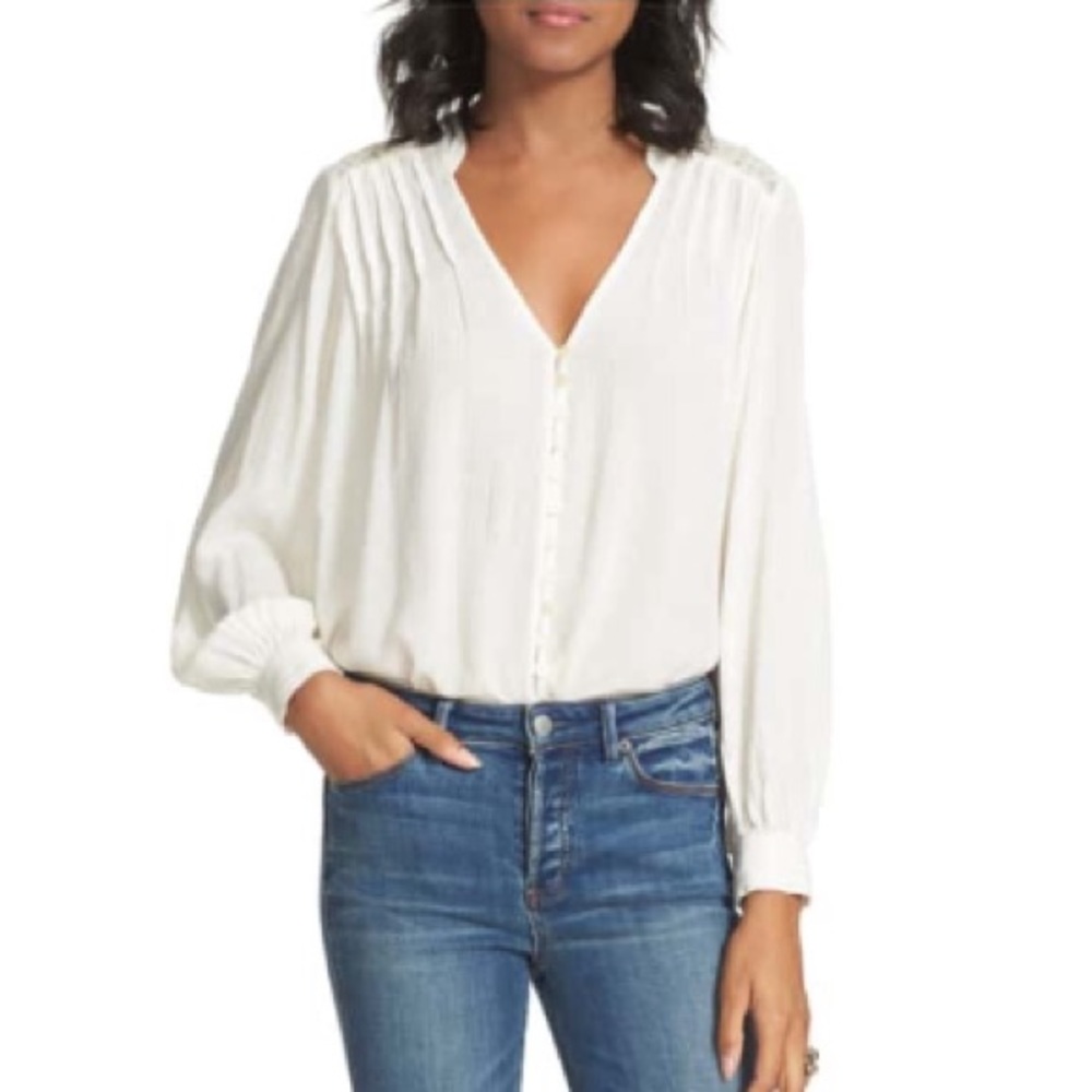 Free People Canyon Rose Embroidered Yoke Blouse